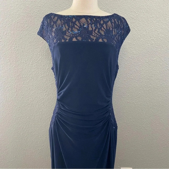 Lauren Ralph Lauren Sleeveless Gathered Knit Dress Size 14 Navy‎ - Picture 2 of 7